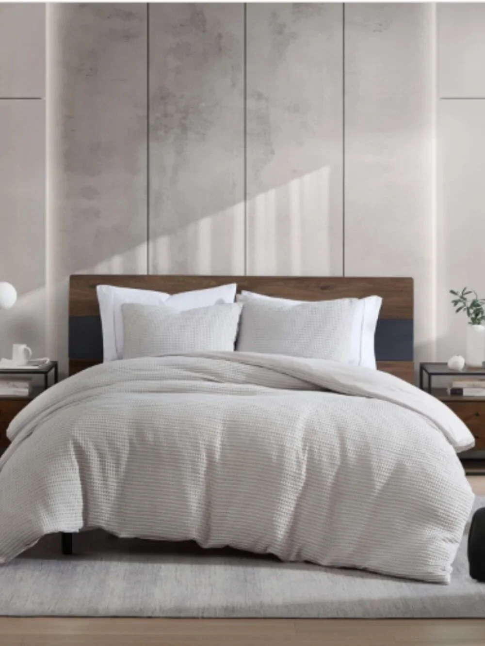 Kenneth Cole New York Solid Waffle 3 Piece Duvet Cover Set, Full/Queen - Gray